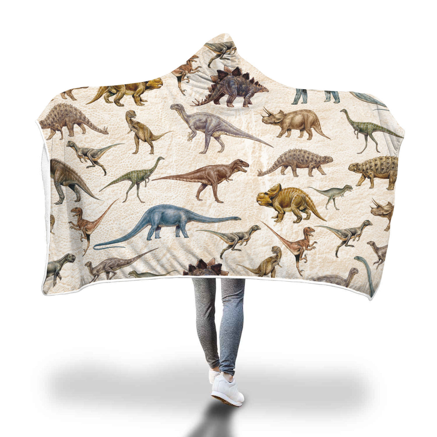 Tan Assorted Dinosaurs Soft Hooded Blanket