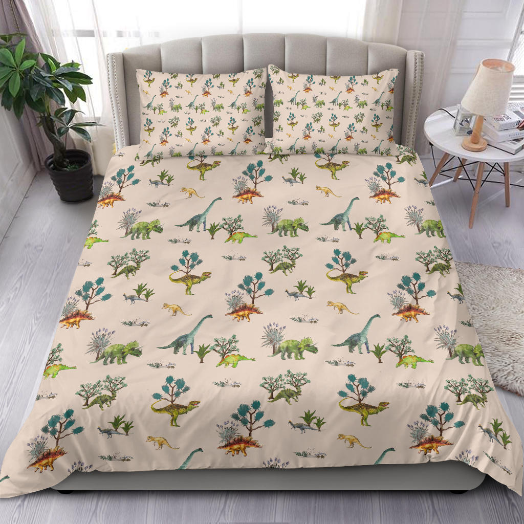 Watercolor Dinosaur Duvet Cover with Pillow Cases