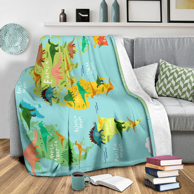 Dinosaurs World Map Continents Blanket