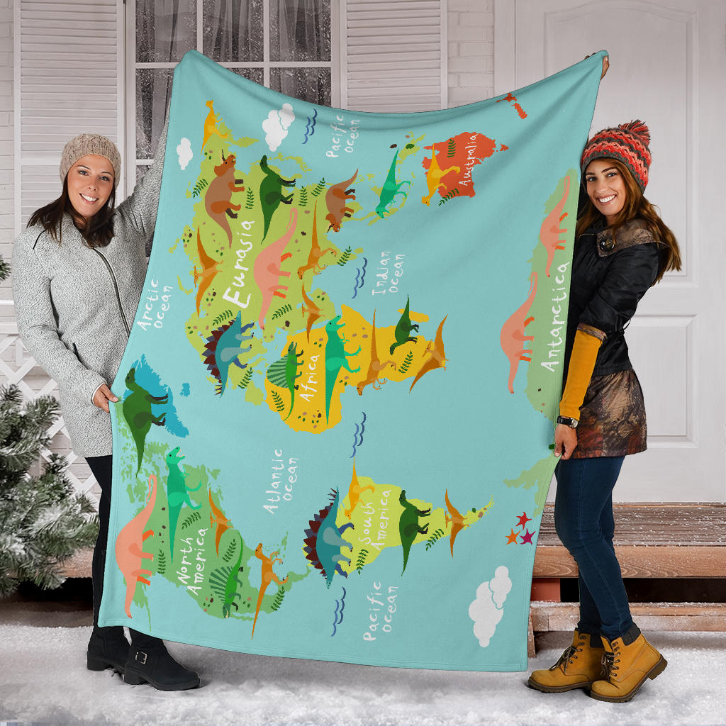 Dinosaurs World Map Continents Blanket