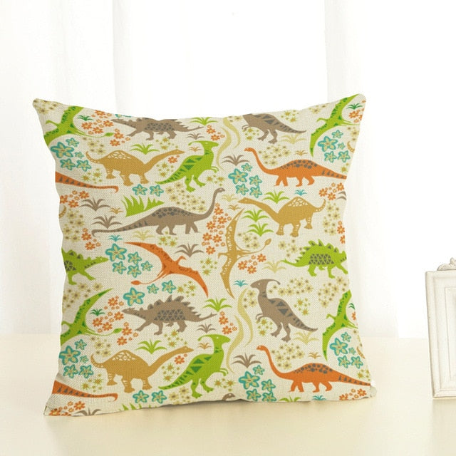 Colorful Dinosaur in Plant Environment Pillow Cases Cover