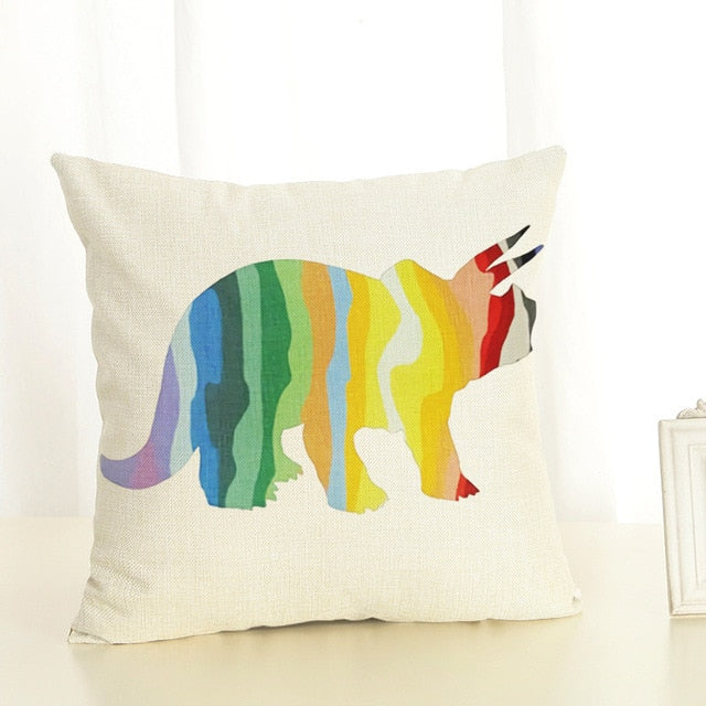 Rainbow Triceratops Pillow Case Cover