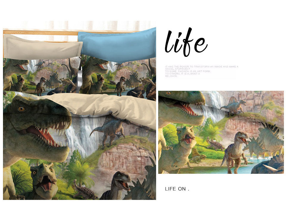 White Cute Kids Dinosaurs & Plants Duvet Cover Set