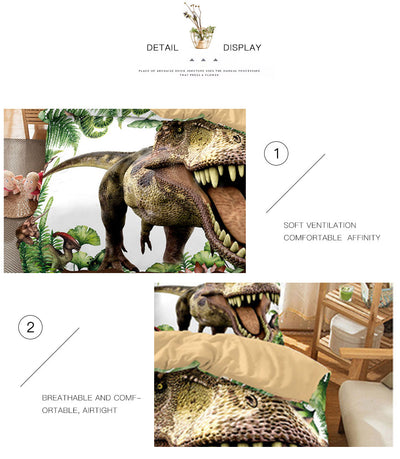 White Cute Kids Dinosaurs & Plants Duvet Cover Set