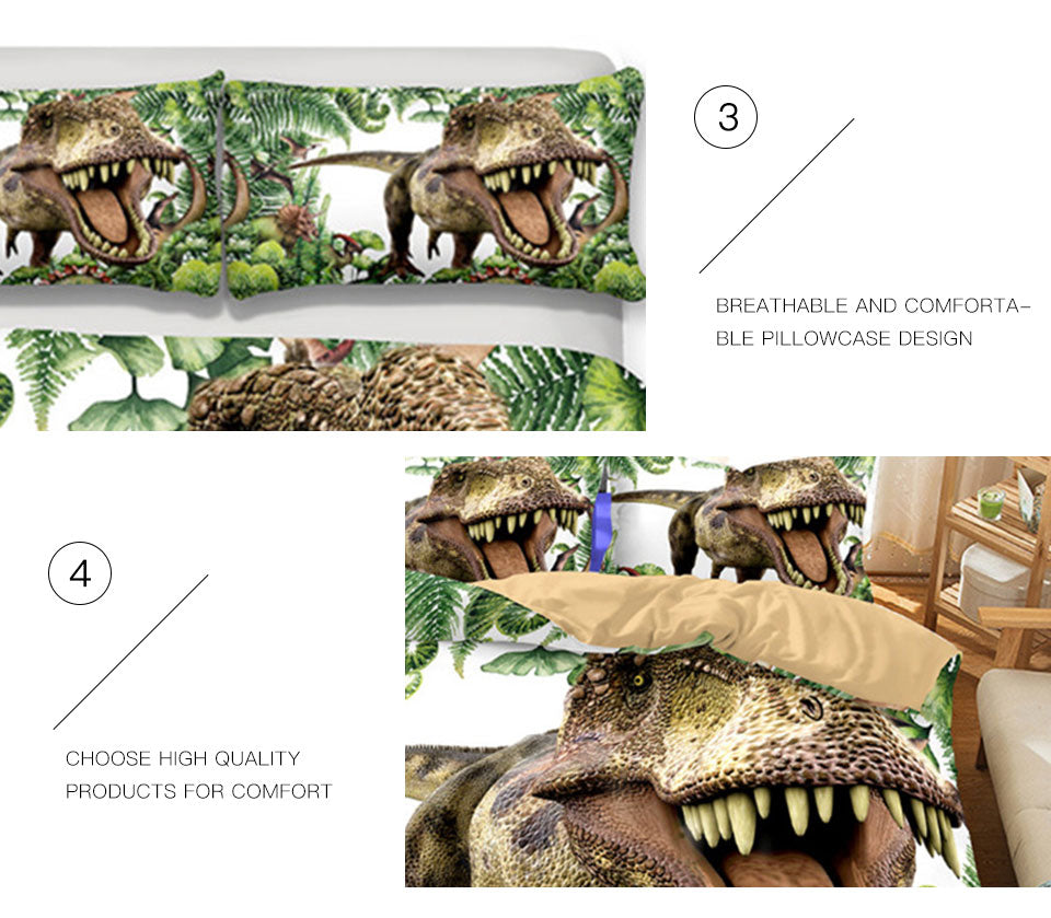 T-rex and Jurassic Plant Duvet Cover with Pillowcase Set