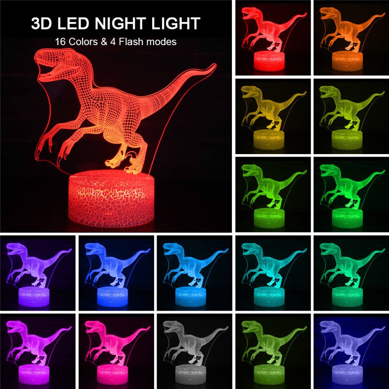 T-rex 3D LED Night Light/Desk Nightlight Touch Remote with 16 Colors
