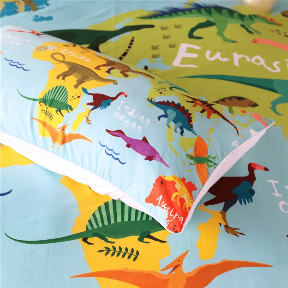 Global Dinosaur Map Bedding Duvet Cover Set