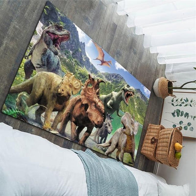 Dinosaurs By the Mountain Forest Area Rug