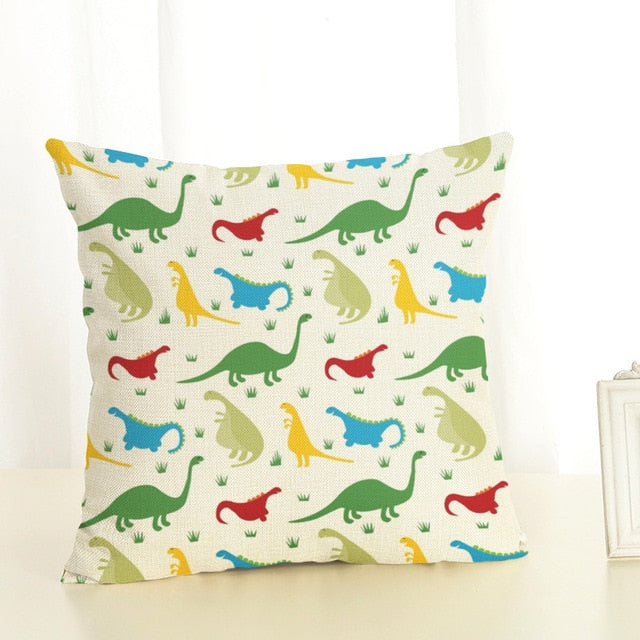 Colorful Dinosaurs with Little Plants Pillow Case Cover
